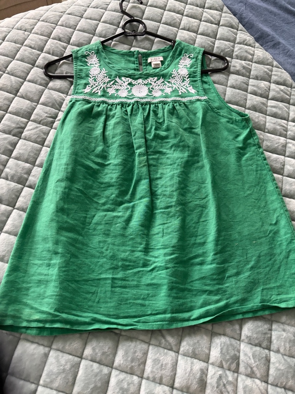 Green Sleeveless Embroidered Cotton Top by J crew